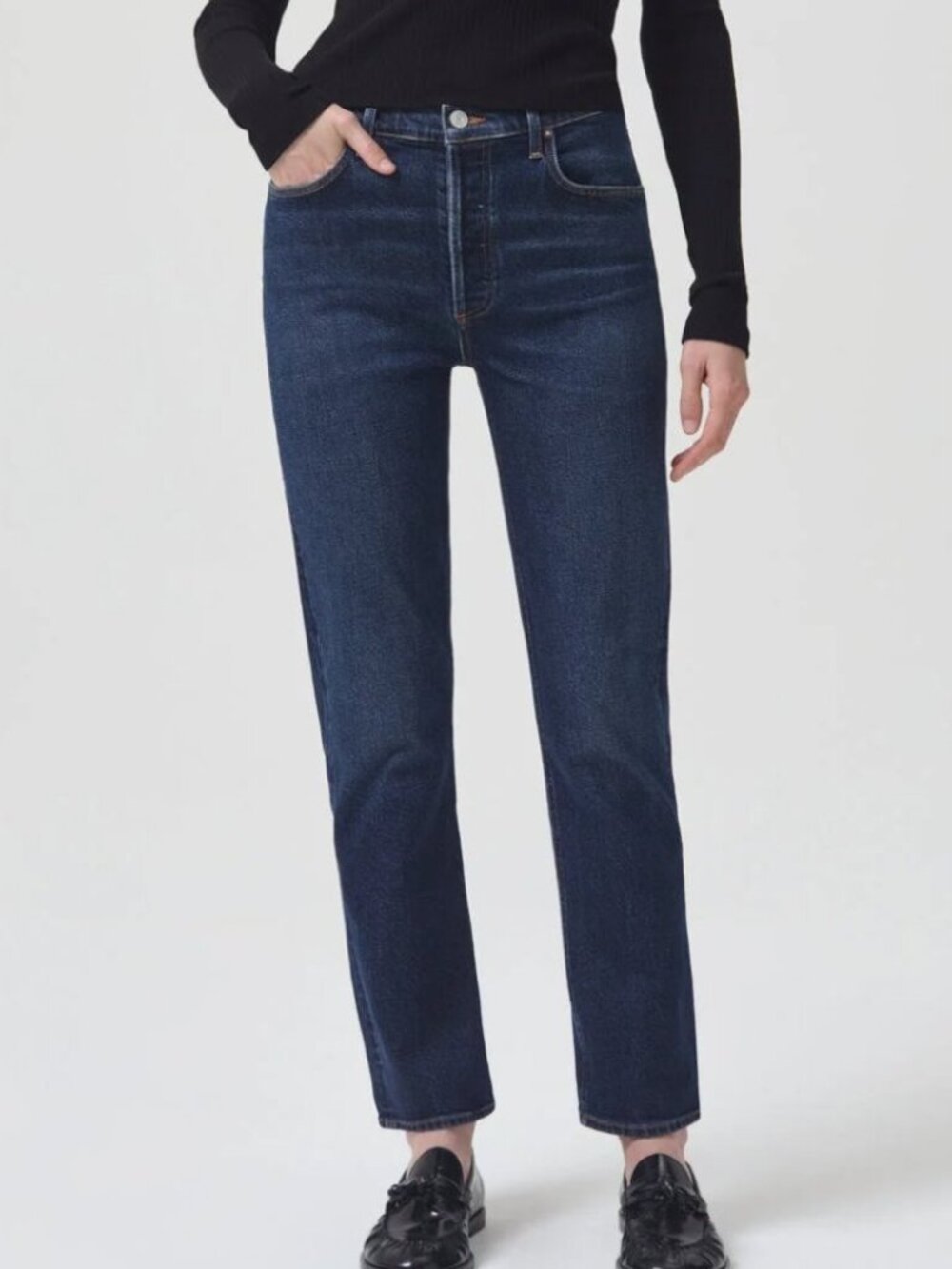 Agolde Riley Long High Rise Straight Leg Divided Jeans